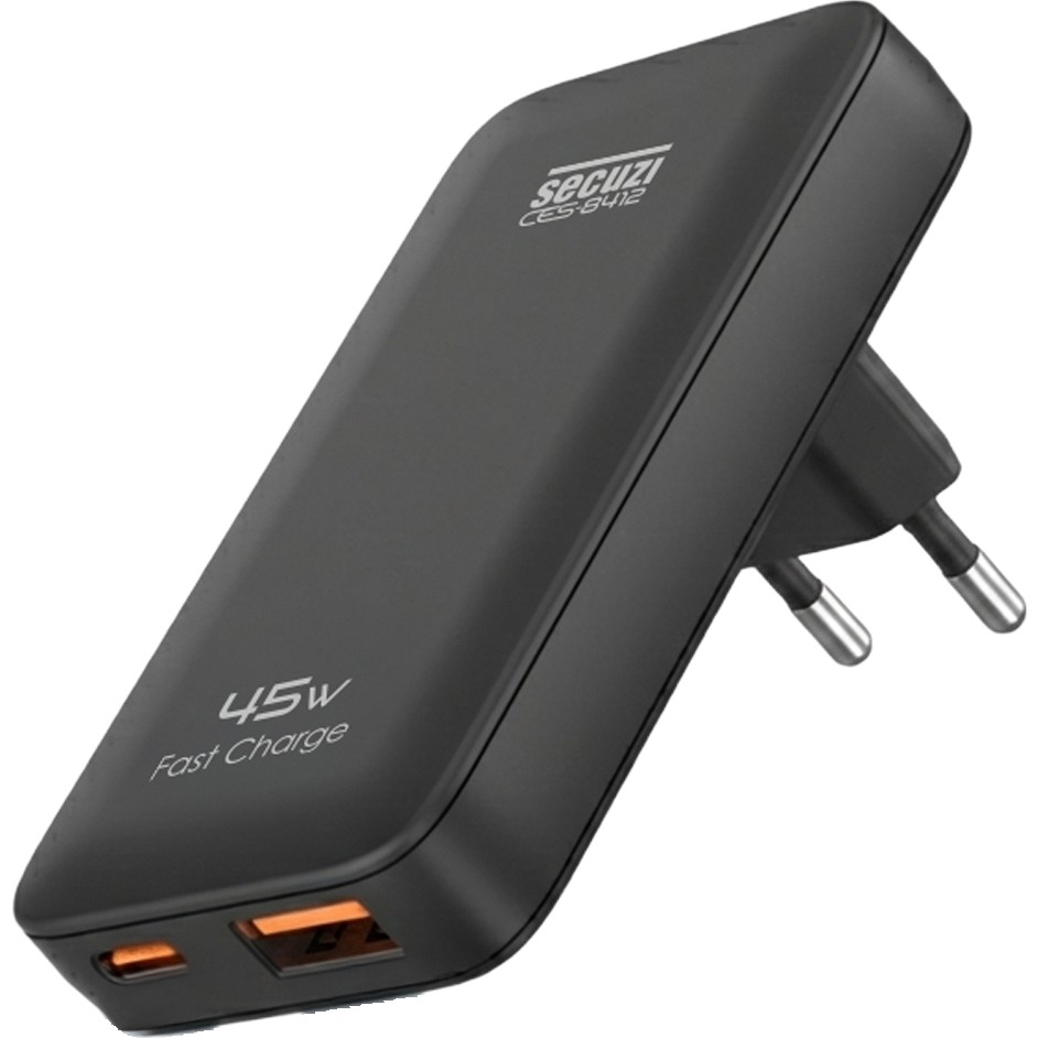 Secuzi 45W Hızlı Gan PPS Destekli Şarj Adaptörü / Type-C Usb-A Çift Port / Türk-Amerikan Tipi Çift Fiş / Ultra Slim - Siyah Bilgisayar Çevirici ve Adaptörü Fiyatı
