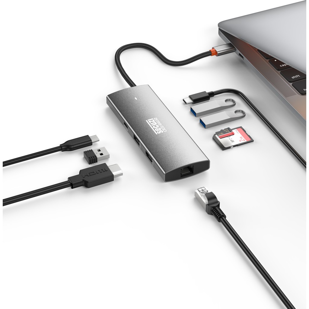 Secuzi 9in1 Silver Type-C Docking Station-Hub / Macbook Uyumlu / SD-Micro SD / 2x USB 3.0 / 1x USB 2.0 / 1x HDMI 2.0 / 1x PD100W Hızlı Şarj / 1x Ty... Laptop Adaptör Fiyatı