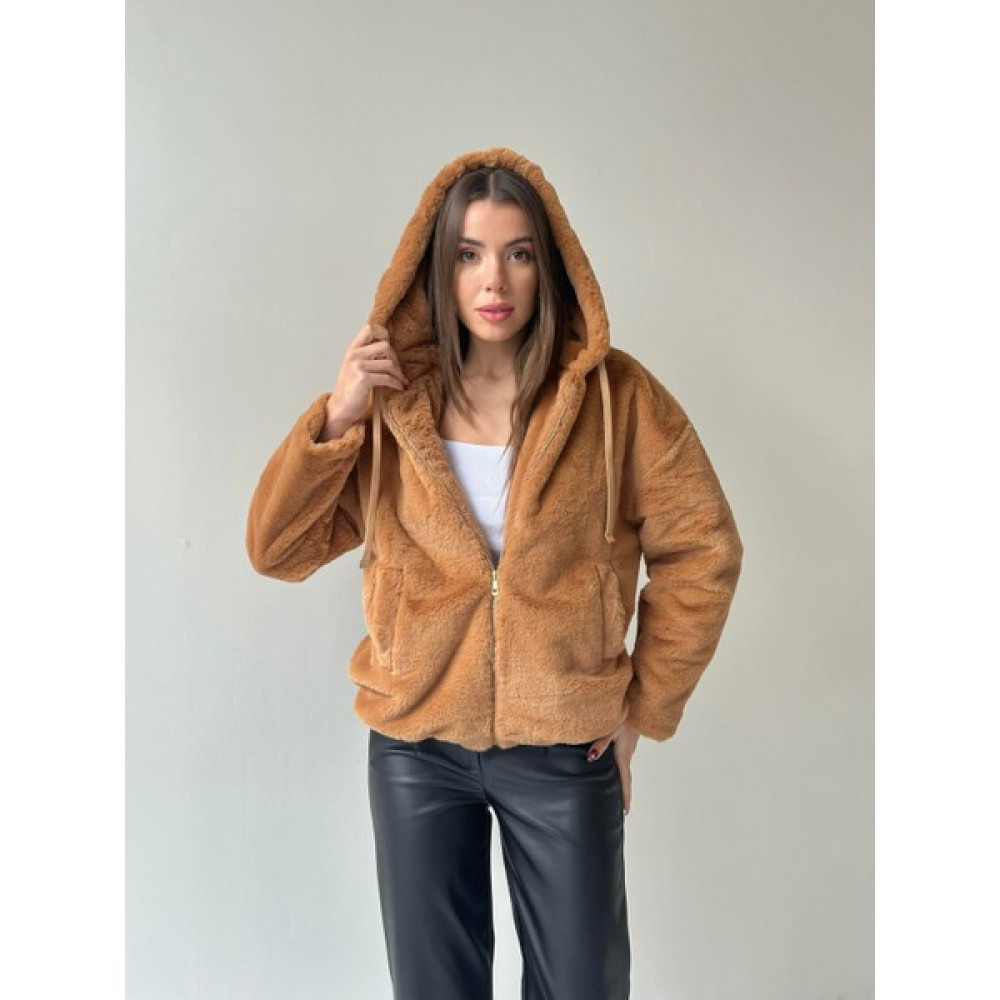 Seda Fidan Butik Etek Ucu Lastikli Kapüşonlu Peluş Mont Camel Bayan Mont Fiyatı