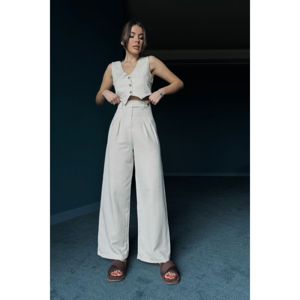 Seda Yalçın Atelier Bej Keten Yelek Pantolon Takım Kadın Giyim Fiyatı