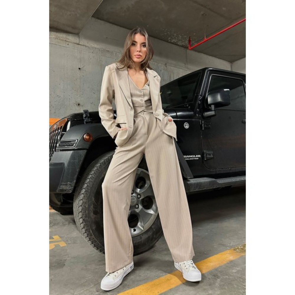Seda Yalçın Atelier Premium Bej Kadın Ceket Yelek Pantolon Takım Kadın Giyim Fiyatı
