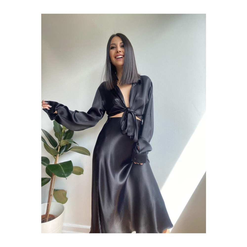 Seda Yalçın Atelier Siyah Saten Etek XXS Beden Etek Fiyatı