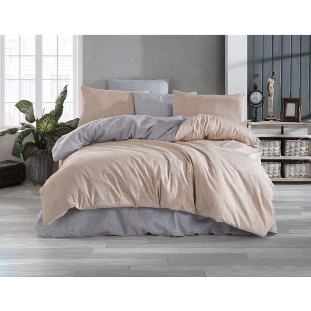 Sedali Home Krem Gri Çift Yönlü Battal Boy Nevresim Takımı - 200 x 230 cm - Krem - Gri Nevresim Takımı Fiyatı