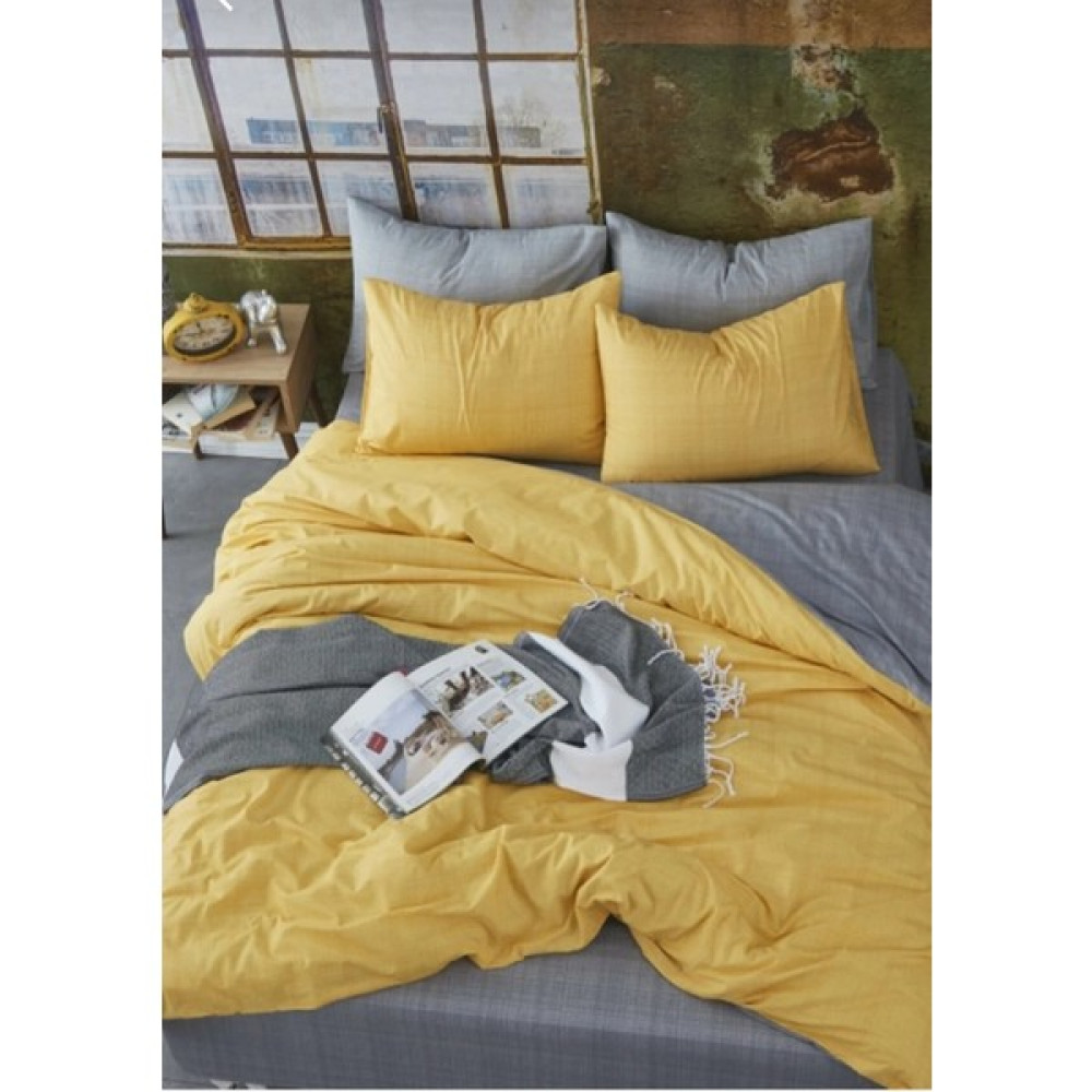 Sedalı Home Pamuklu Tek Kişilik Düz Renk Çift Yönlü Nevresim Takımı - 160 x 230 cm - Sarı - Gri Nevresim Takımı Fiyatı