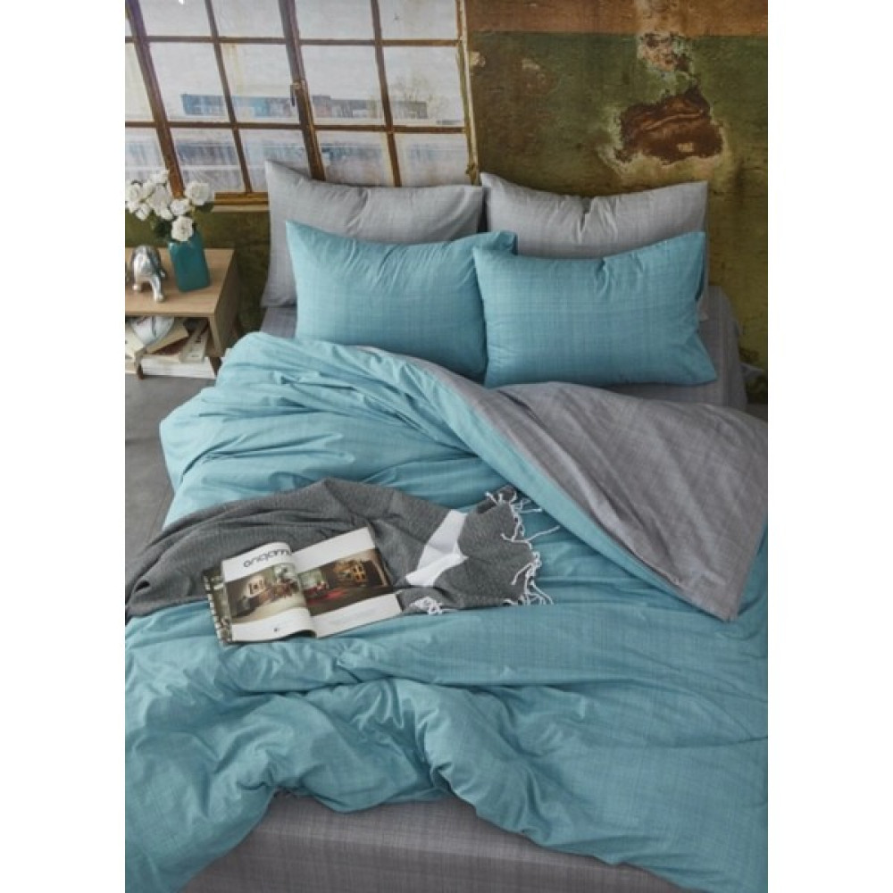 Sedalı Home Pamuklu Tek Kişilik Düz Renk Çift Yönlü Nevresim Takımı - 160 x 230 cm - Turkuaz - Gri Nevresim Takımı Fiyatı