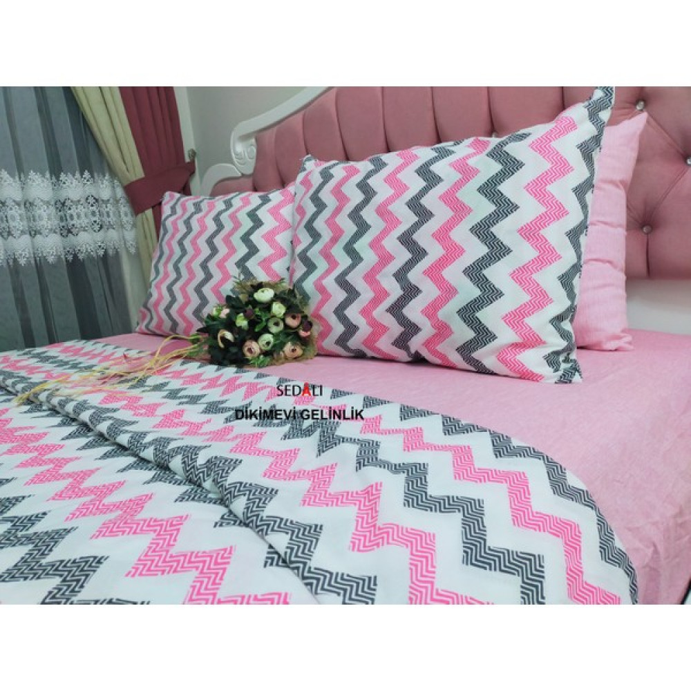 Sedalı Home Pamuklu Tek Kişilik Zigzag Desenli Nevresim Takımı - 160 x 230 cm - Pembe Nevresim Takımı Fiyatı