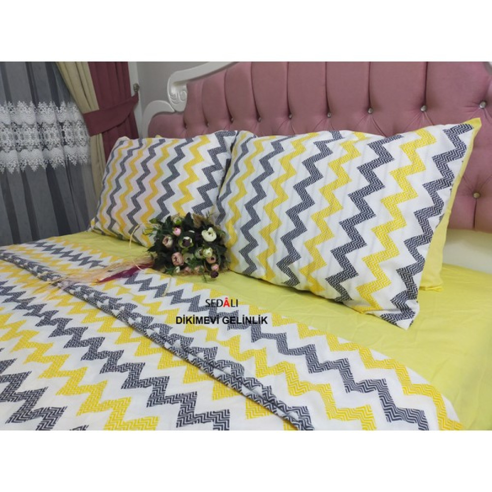 Sedalı Home Pamuklu Tek Kişilik Zigzag Desenli Nevresim Takımı - 160 x 230 cm - Sarı Nevresim Takımı Fiyatı