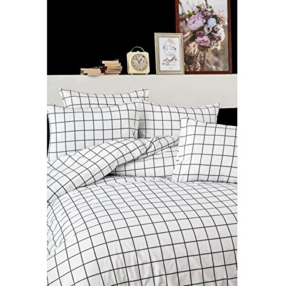Sedali Home Set - Beyaz Kareli Battal Boy Nevresim Seti - 200 x 230 cm Nevresim Takımı Fiyatı