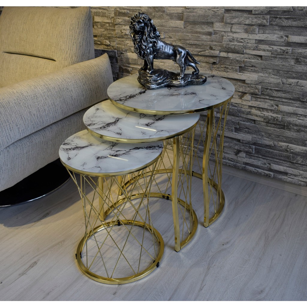 Sedaş Living Units 3 Lü Beyaz Mermer Temperli Cam Gold Ayaklı Hasır Telli Zigon Sehpa Sedaş-Zigon-Gold Cep Telefonu Ekran Koruyucusu Fiyatı