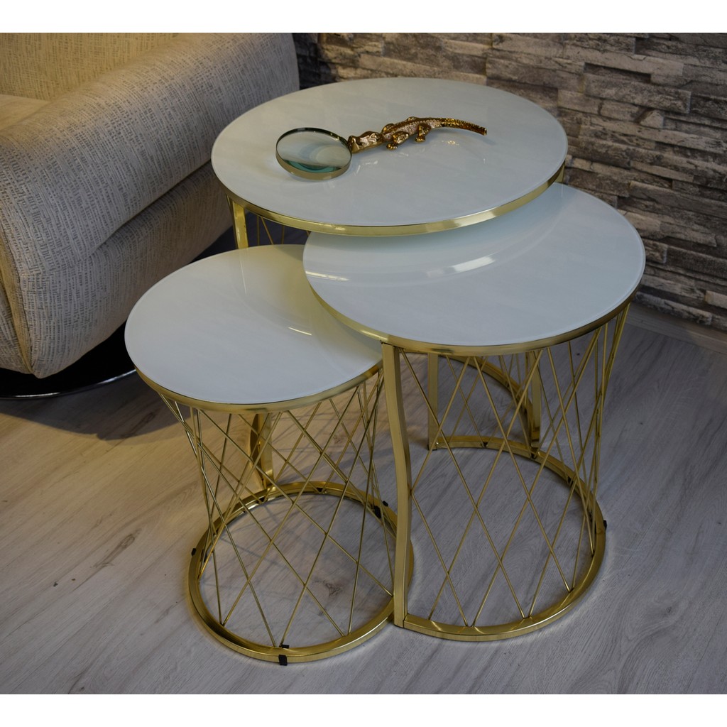Sedaş Living Units 3 Lü Beyaz Temperli Cam Gold Ayaklı Hasır Telli Zigon Sehpa Sedaş-Zigon-Gold Cep Telefonu Ekran Koruyucusu Fiyatı