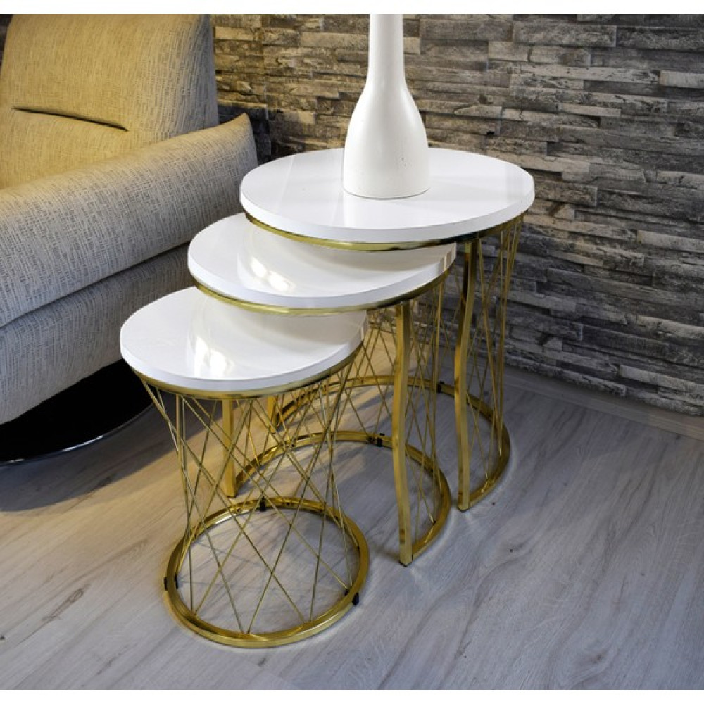 Sedaş Living Units 3 Lü Hasır Telli Beyaz Suntalam Metal Ayak Zigon Sehpa Sehpa-Takimi-Zigon-Sehba - GOLD Zigon Sehpa Fiyatı