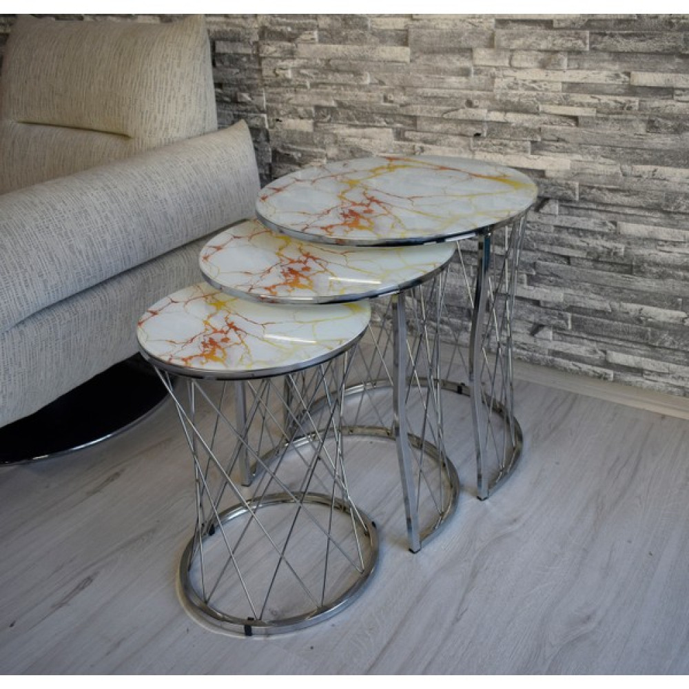 Sedaş Living Units 3 Lü Sarı Mermer Temperli Cam Gümüş Ayaklı Hasır Telli Zigon Sehpa Sedaş-Zigon-Gümüş - Beyaz Sarı Mermer Zigon Sehpa Fiyatı