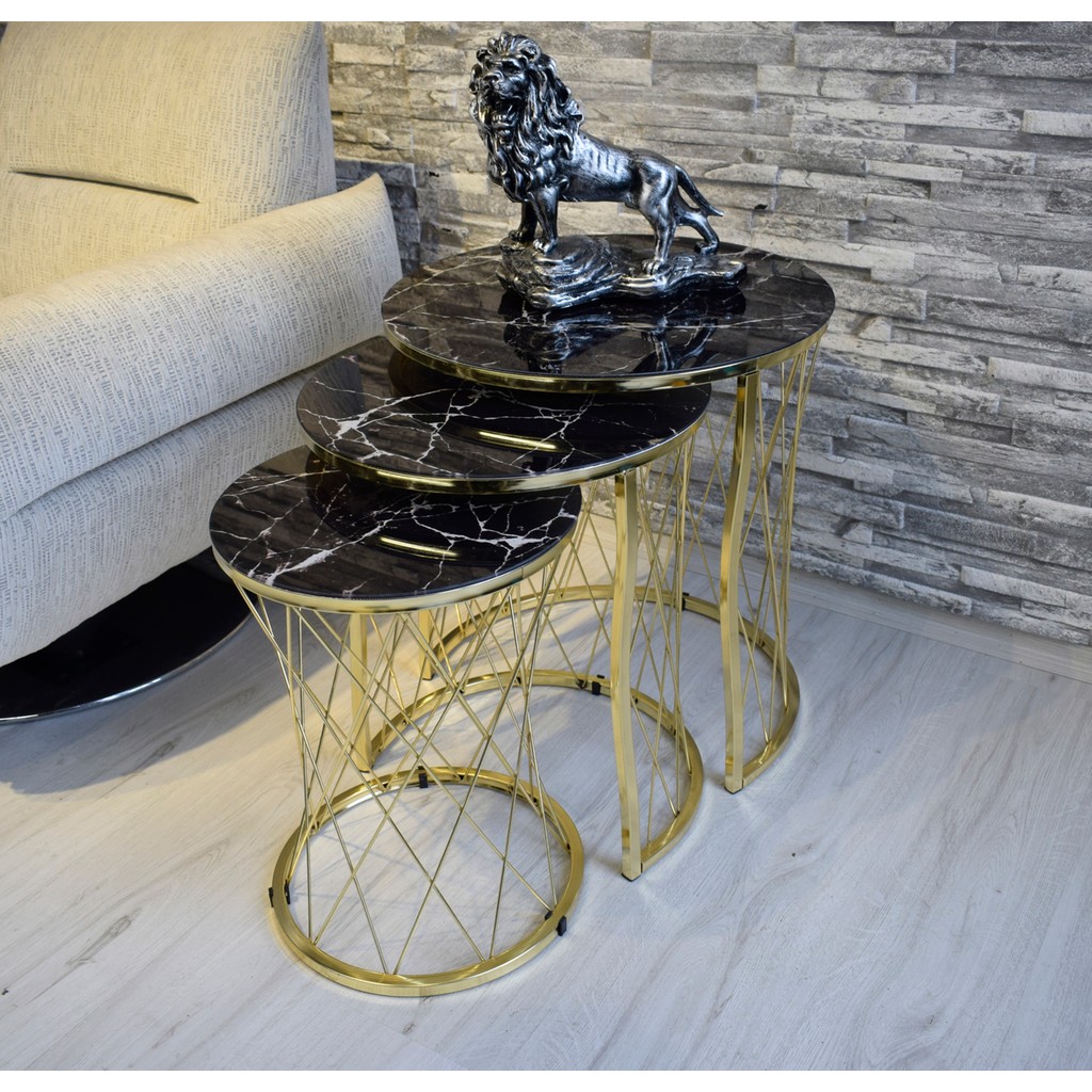 Sedaş Living Units 3 Lü Siyah Mermer Temperli Cam Gold Ayaklı Hasır Telli Zigon Sehpa Sedaş-Zigon-Gold Cep Telefonu Ekran Koruyucusu Fiyatı