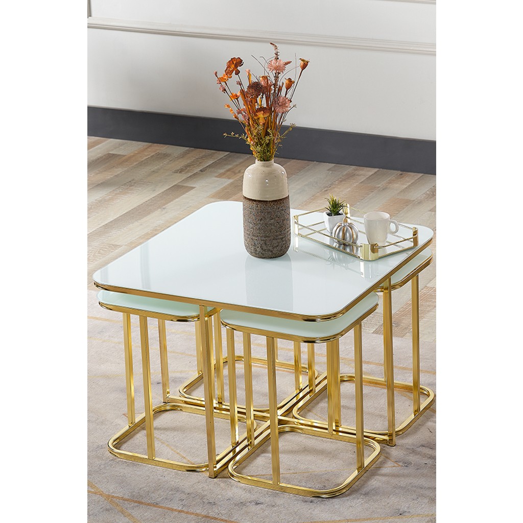 Sedaş Living Units Pelikan 4+1 Beyaz Temperli Cam Gold Metal Ayak Takım Sehpa Sedaş_lıvıng_unıts_sehpa Cep Telefonu Ekran Koruyucusu Fiyatı