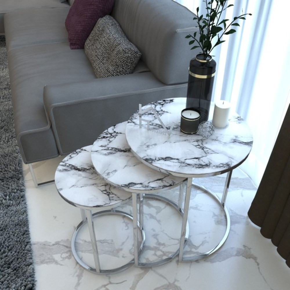 Sedaş Mermer Desen Gümüş Metal Zigon Sehpa Zigon Sehpa Fiyatı