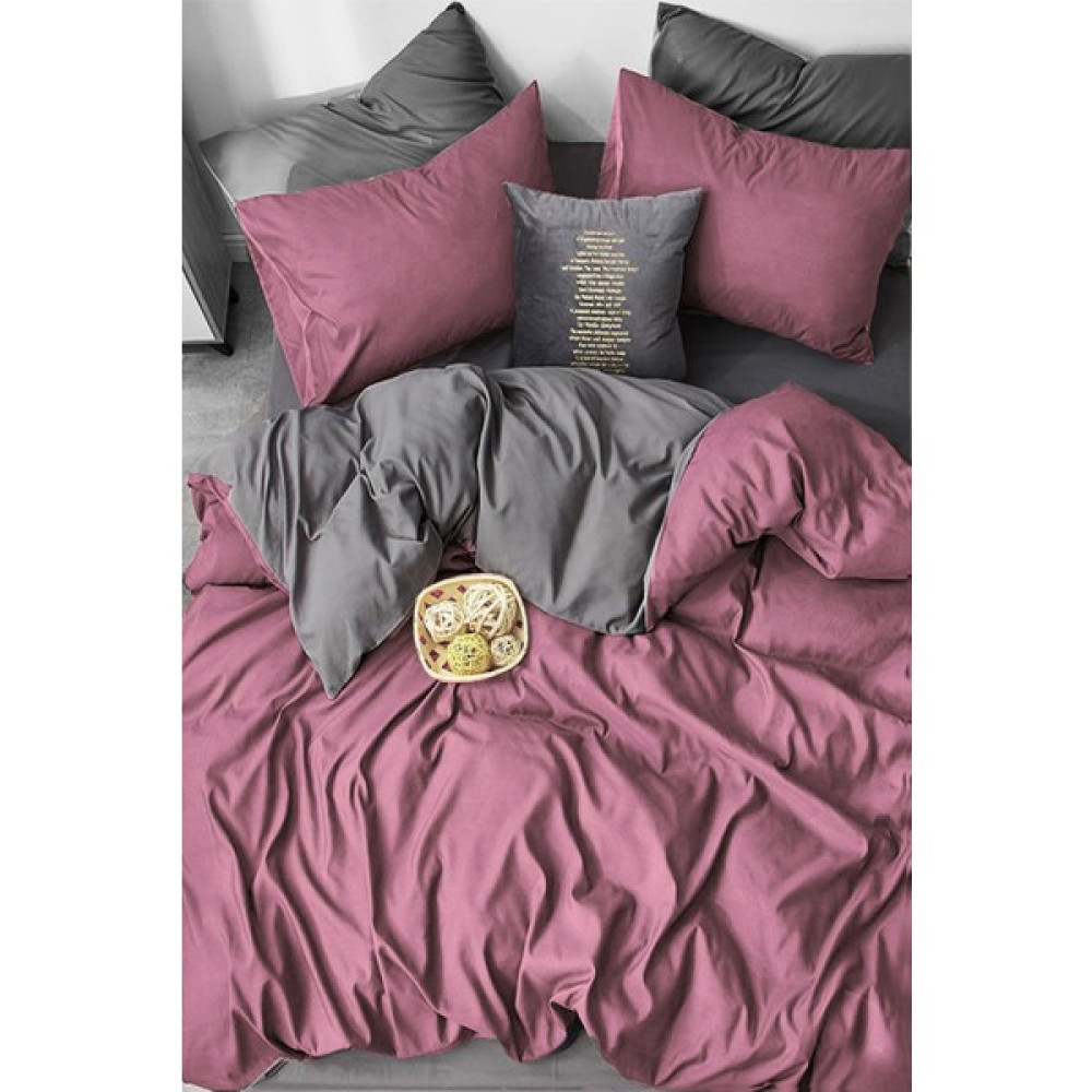 Sedef Home Nevresim Takımı Çift Kişilik Lastikli Çarşaflı 180 x 200 cm. Gül Kurusu - Antrasit - 180 x 200 cm Nevresim Takımı Fiyatı