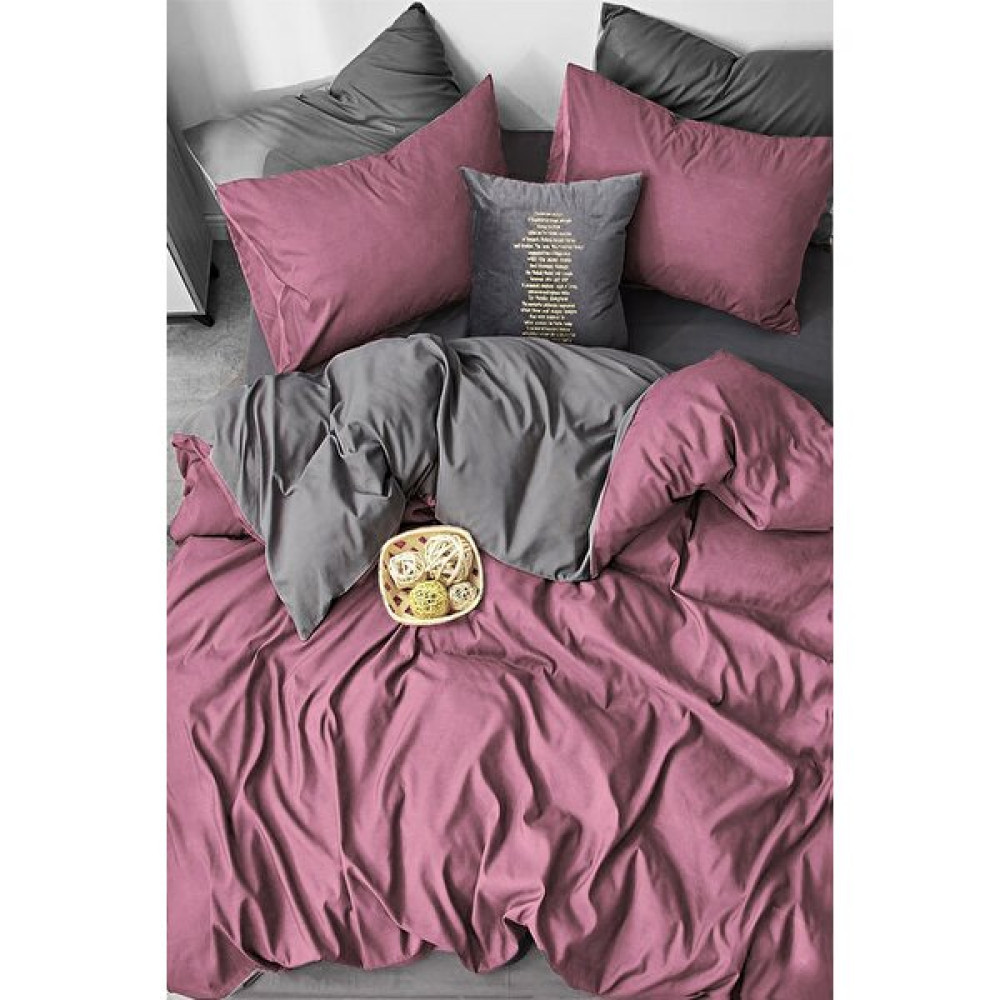 Sedef Home Nevresim Takımı Tek Kişilik Lastikli Çarşaflı 120 x 200 cm. Gül Kurusu - Antrasit - 120 x 200 cm Nevresim Takımı Fiyatı