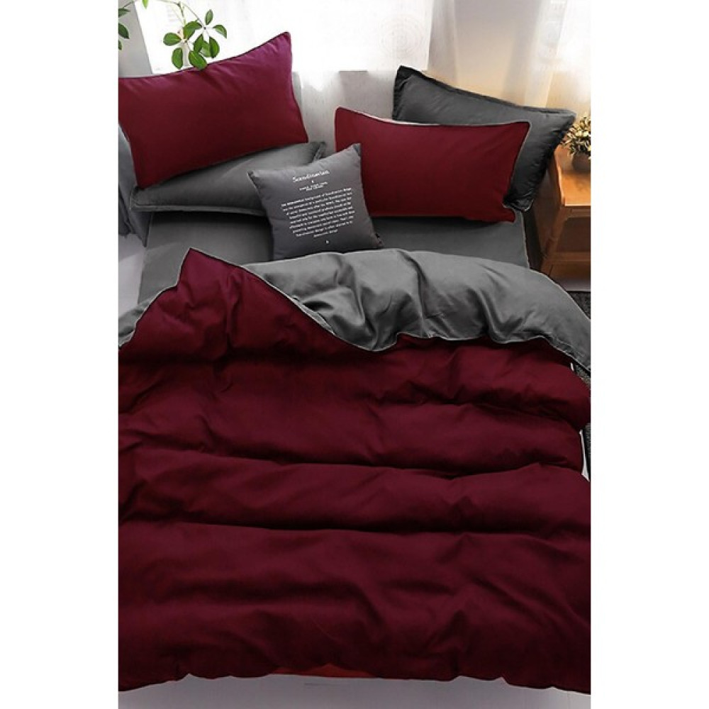 Sedef Home Nevresim Takımı(Xl Yorgan İÇİN)180X200 Lastikli Çarşaflı/bordo-Antrasit - 180 x 200 cm - Bordo Nevresim Takımı Fiyatı