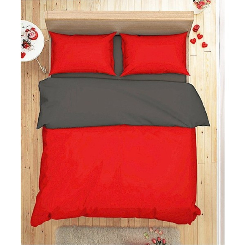 Sedefhome Çift Taraflı Nevresim Takımı Çift Kişilik Lastikli Çarşaflı 180X200-KIRMIZI/GRİ - Kırmızı - Siyah - 180 x 200 cm Nevresim Takımı Fiyatı