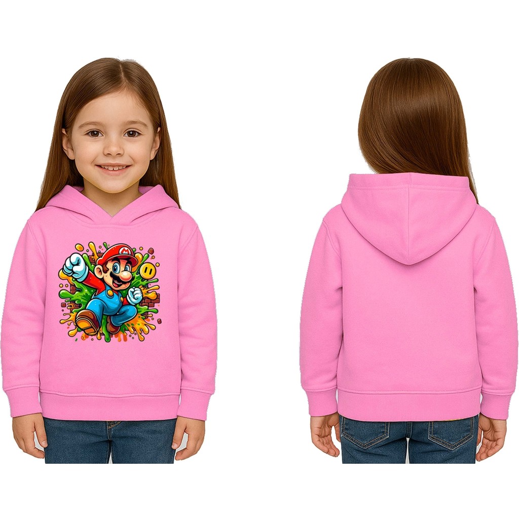 Sedirli Unisex Super Marıo Baskılı Çocuk Swaetshirt Kapşonlu 3 Iplik Şardonlu Erkek Çocuk Sweatshirt Fiyatı