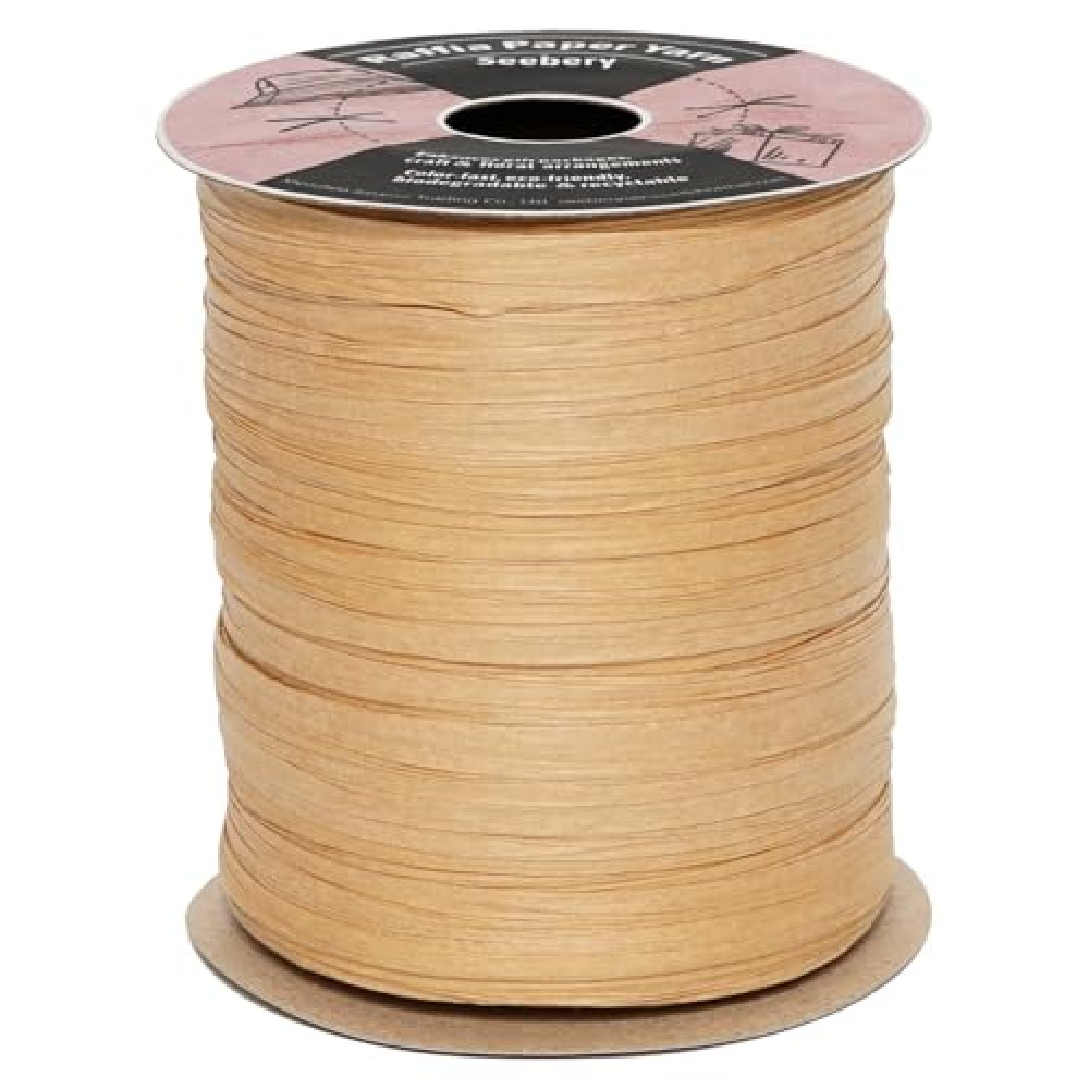 Seebery Raffia Ribbon for Crafts - Raffia Yarn Grass Twine for Gift Wrapping, DIY Decoration & More | Matte String Paper Rope for Crochet, 1/4'' Wide, 100 Yards - Kraft