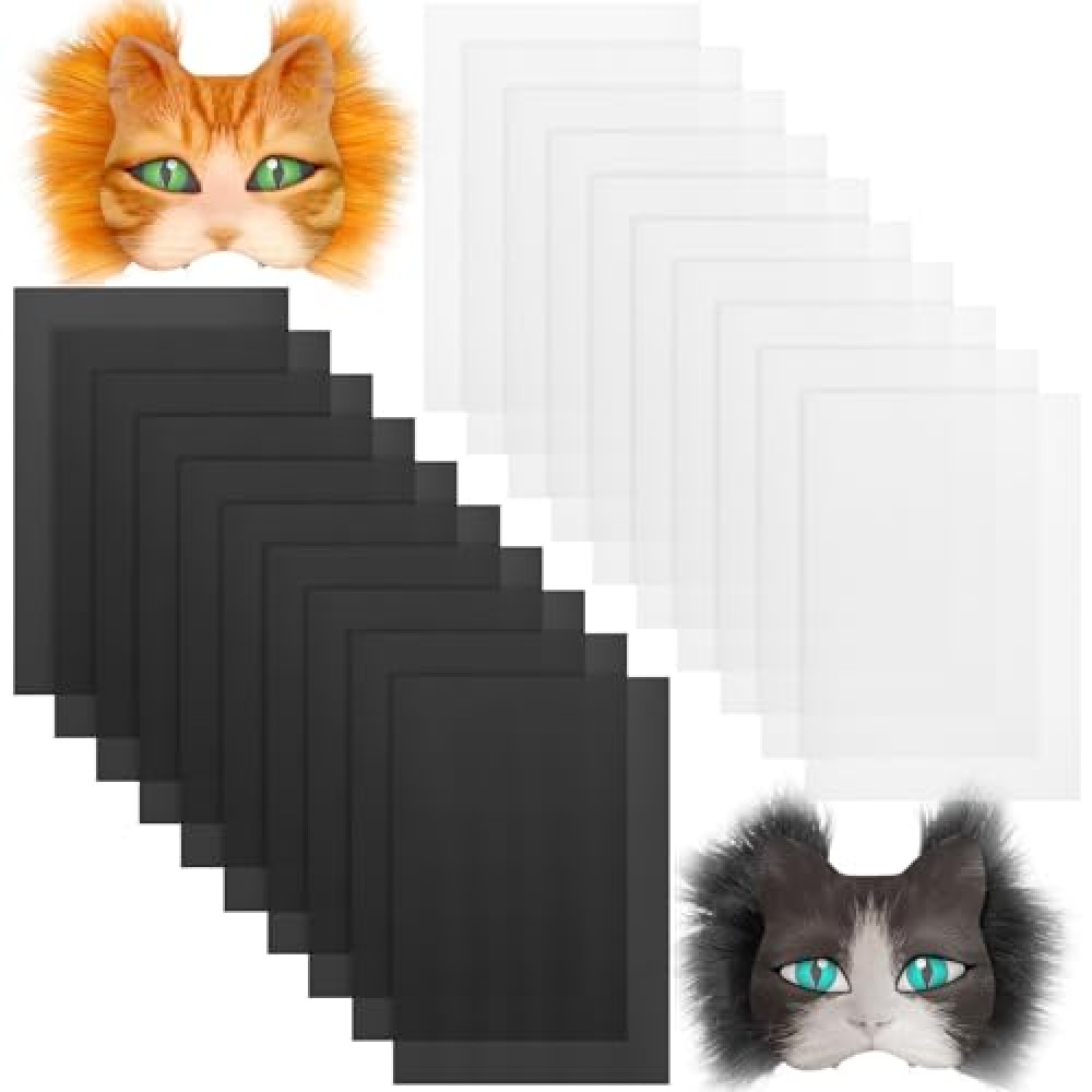Seenelling 20 Pcs 11.81x7.87“ Eye Mesh for Therian Mask PVC Plastic Mesh for Fursuit Waterproof Printable Canvas Sheets for Therian, DIY Fursuits, Furry Suit(No Eyes)(White,Black)