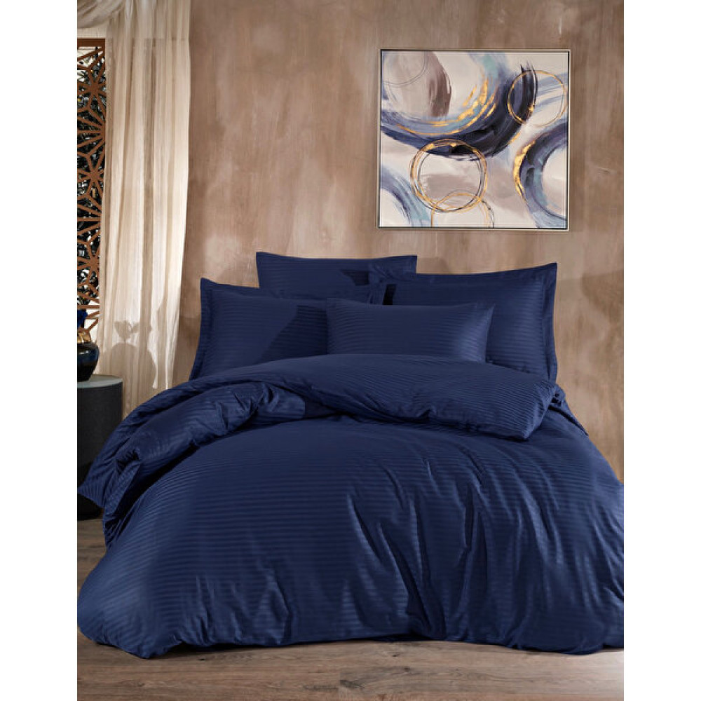 Sefaoğlu Tekstil Çizgili Indigo Mavi Pamuk Saten Tek Kişilik Nevresim Takımı - İndigo - 160 x 220 cm Nevresim Takımı Fiyatı