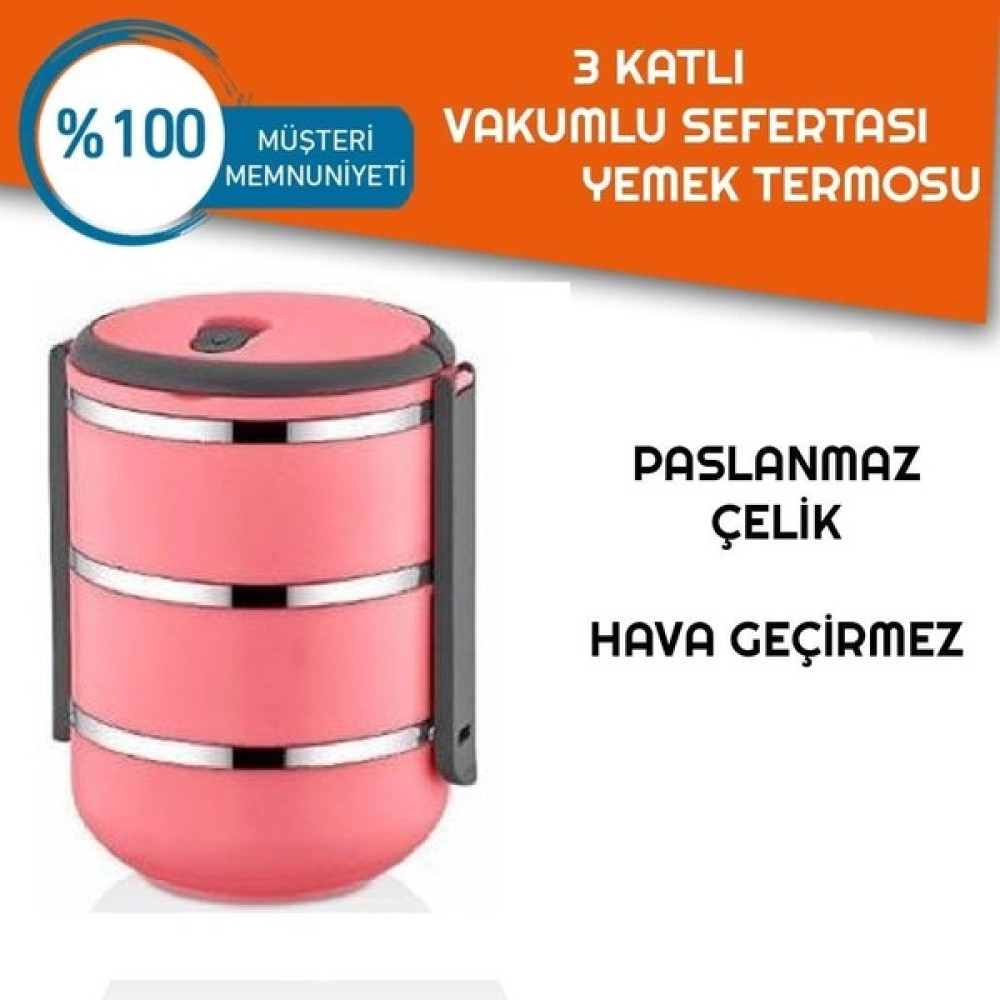 Sefer Tası Yemek Termosu Saklama Kabı Termosu 3lü - Pembe Saklama Kapları Fiyatı