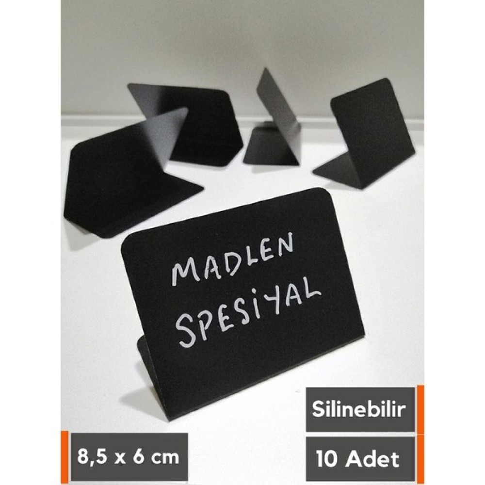 Şeffaf Etiket 10 Adet Karatahta Silinebilir Ayaklı Siyah Etiket Kafe Pasta Kahve Dekoratif Etiket Siyah Pvc Etiket - 8 x 6,5 cm Arkaya Yatık Ayaklı Etiket Fiyatı