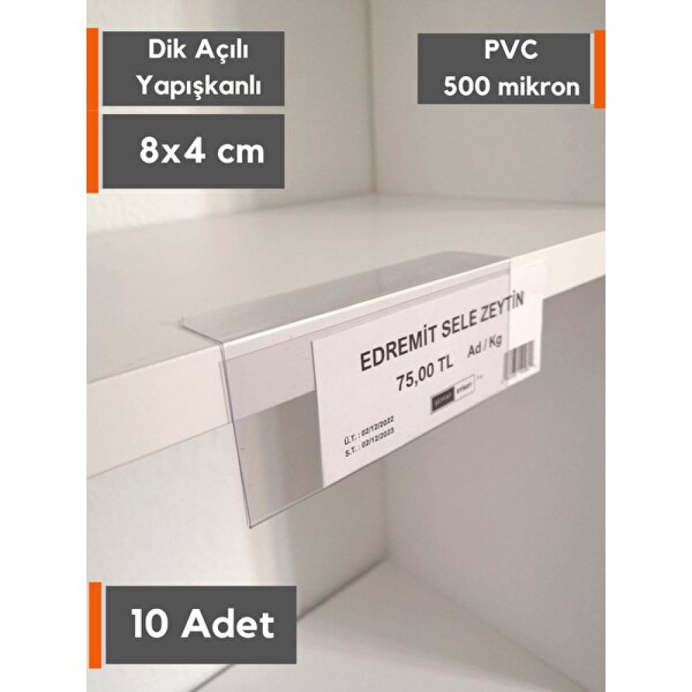Şeffaf Etiket 10 Adet Pvc Etiketlik Raf Önü Dik Yapışkanlı 8x4 cm Vitrin Etiketliği, Raf Önü Etiketlik Isimlik Plastik Kart Malzemeleri Fiyatı