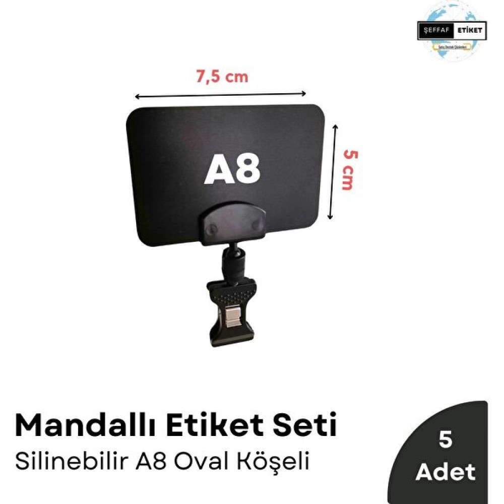 Şeffaf Etiket 5 Ad Mandallı Etiket Tutucu Silinebilir A8 Siyah Etiket Seti Kıskaçlı Vitrin Tepsiye Takılan Etiket - Oval Köşeli Sarf Tüketim Malzemeleri Fiyatı