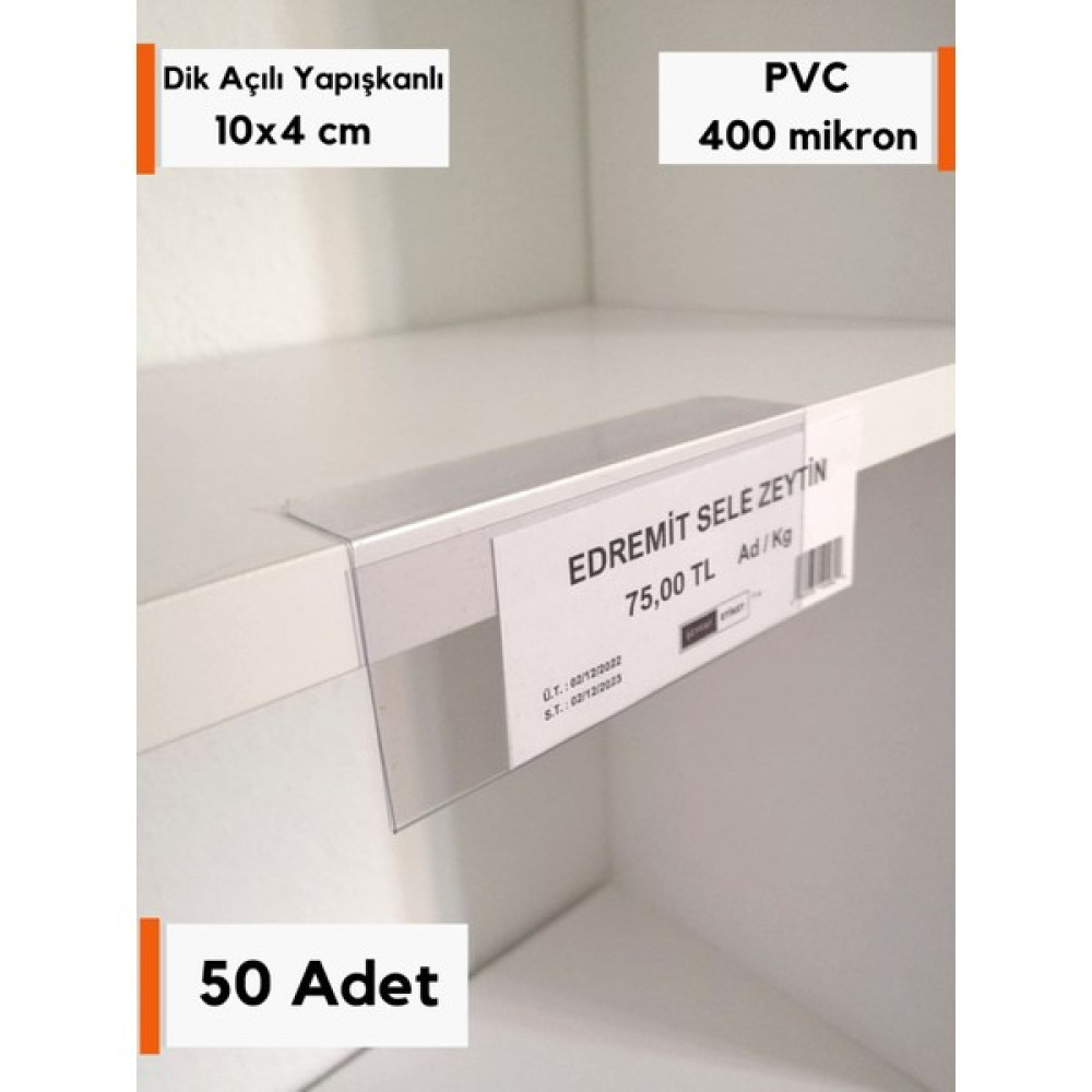 Şeffaf Etiket 50 Adet Pvc Etiketlik Raf Önü Dik Yapışkanlı 10 x 4 cm Vitrin Etiketliği Raf Önü Etiketlik Plastik Kart Malzemeleri Fiyatı