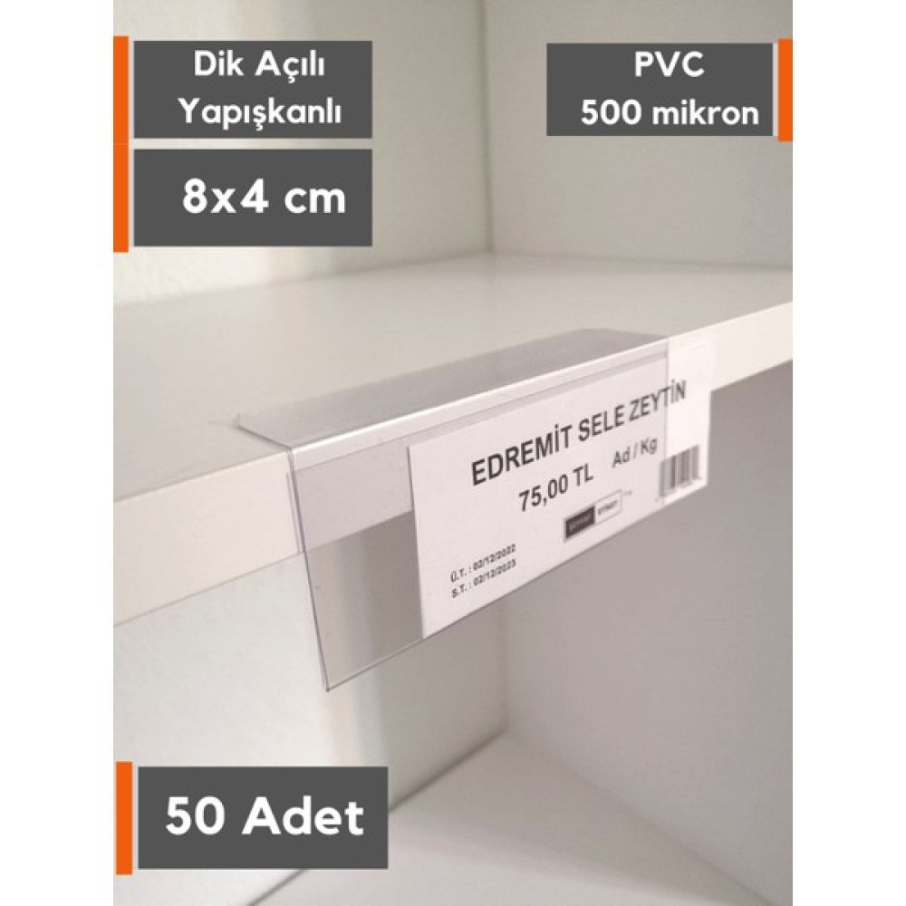 Şeffaf Etiket 50 Adet Pvc Etiketlik Raf Önü Dik Yapışkanlı 8x4 cm Vitrin Etiketliği, Raf Önü Etiketlik Isimlik Plastik Kart Malzemeleri Fiyatı