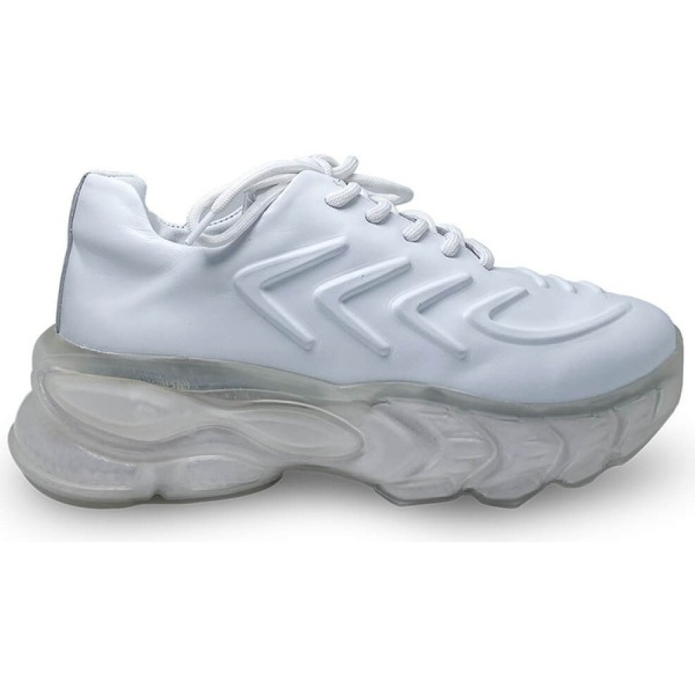 Şeffaf Kalın Tabanlı Kabartmalı Deri Beyaz Kadın Sneakers Spor Ayakkabı Fiyatı