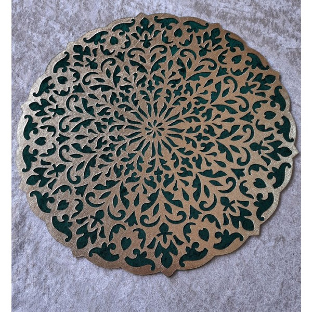 Sehara Orta Sehpa Runneri/Masa Örtüsü/ Kadife/S.Deri Işlemelı/Yeşıl-Gold/46cm - Mint - 46 x 46 cm Amerikan Servis Fiyatı