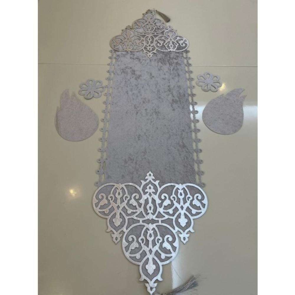 Sehara Runner - Masa Örtüsü - Kadife - 5 Parça (4 Parça Kahve Sunumluğu) - Gümüş - 100 x 30 cm Amerikan Servis Fiyatı