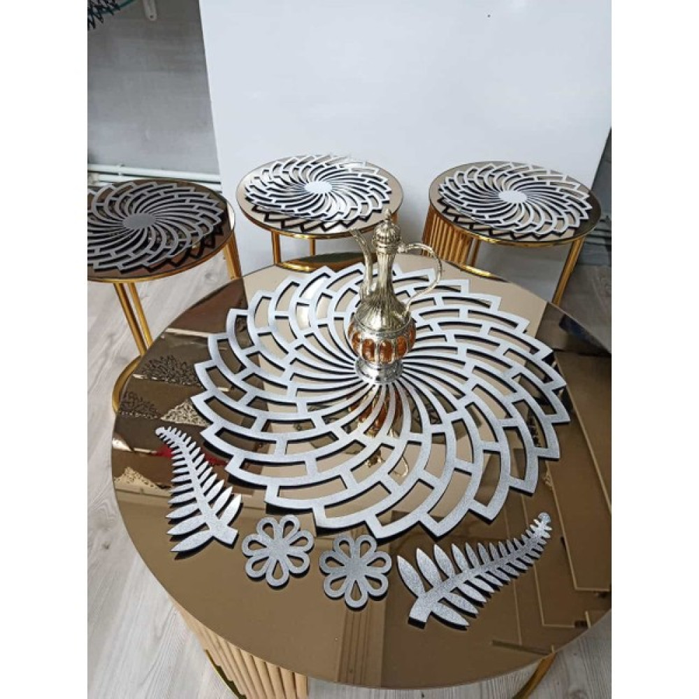 Sehara Sehpa Örtü Seti/gümüş Suni Deri/1 Ad 60CM Orta Sehpa Örtüsü,3 Ad 33CM Zigon Örtüsü/toplam 4 Parça - 33 x 33 cm - Gümüş Masa Örtüsü Fiyatı