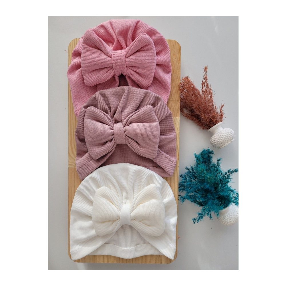 SeherBebeButik Kız Bebek & Çocuk Renkli Fiyonk Bone 3lü Set 0-3 Yaş Beden Bere & Kulaklık Fiyatı