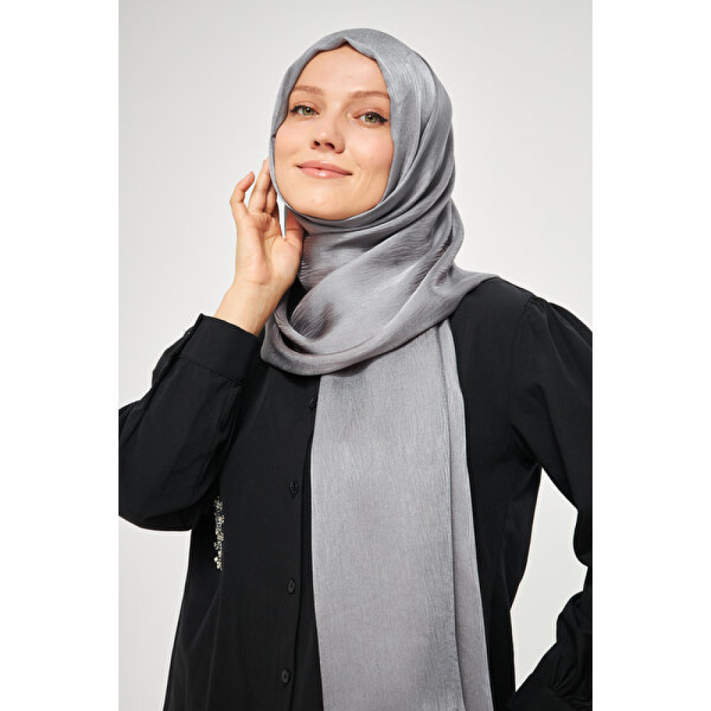 Şehr-i Şal Sakafashion Jakarlı Ağaç Kabuğu Desenli Şal - Koyu Metalik Gri Şal / Fular & Eşarp Fiyatı