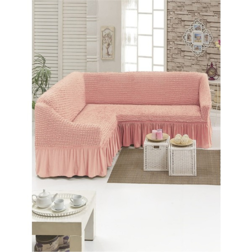 Sehra 7 Kişilik Bürümcük Köşe Koltuk Örtüsü Koltuk Kılıfı 180 x 450 cm - Pudra Koltuk & Kanepe Örtüsü Fiyatı