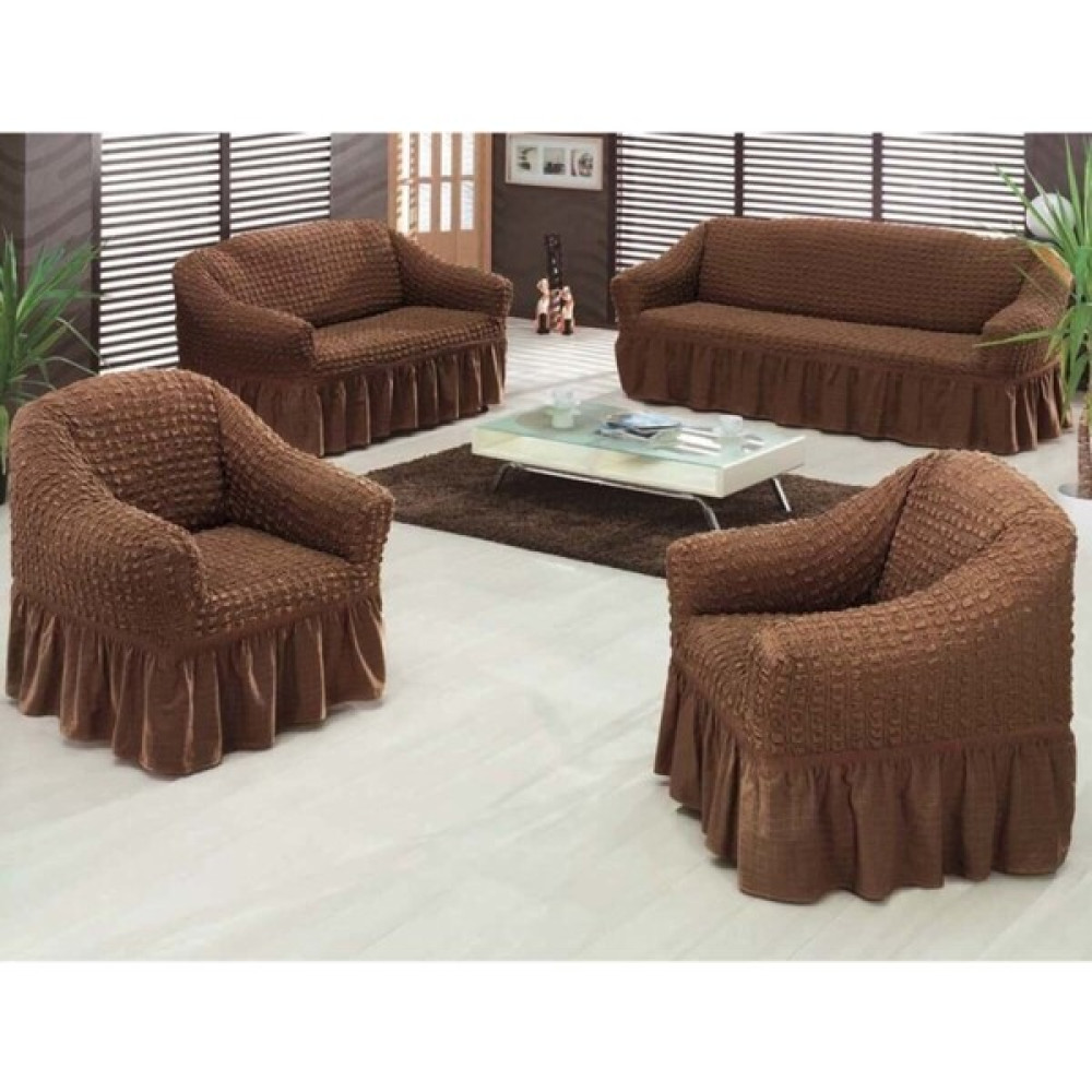 Sehra Bürümcük Koltuk Kanepe Örtüsü Takımı Lastikli Etekli 3+2+1+1 Koltuk Örtüsü - Açık Kahverengi - 180 x 230 cm Koltuk & Kanepe Örtüsü Fiyatı