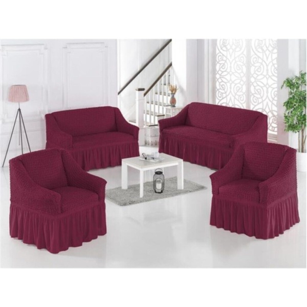Sehra Bürümcük Koltuk Kanepe Örtüsü Takımı Lastikli Etekli 3+2+1+1 Koltuk Örtüsü - Bordo - 180 x 230 cm Koltuk & Kanepe Örtüsü Fiyatı