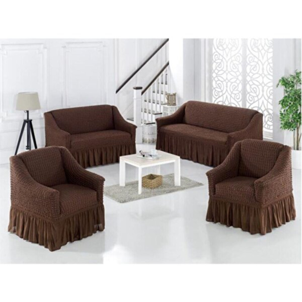 Sehra Bürümcük Koltuk Kanepe Örtüsü Takımı Lastikli Etekli 3+2+1+1 Koltuk Örtüsü - Koyu Kahverengi - 180 x 230 cm Koltuk & Kanepe Örtüsü Fiyatı