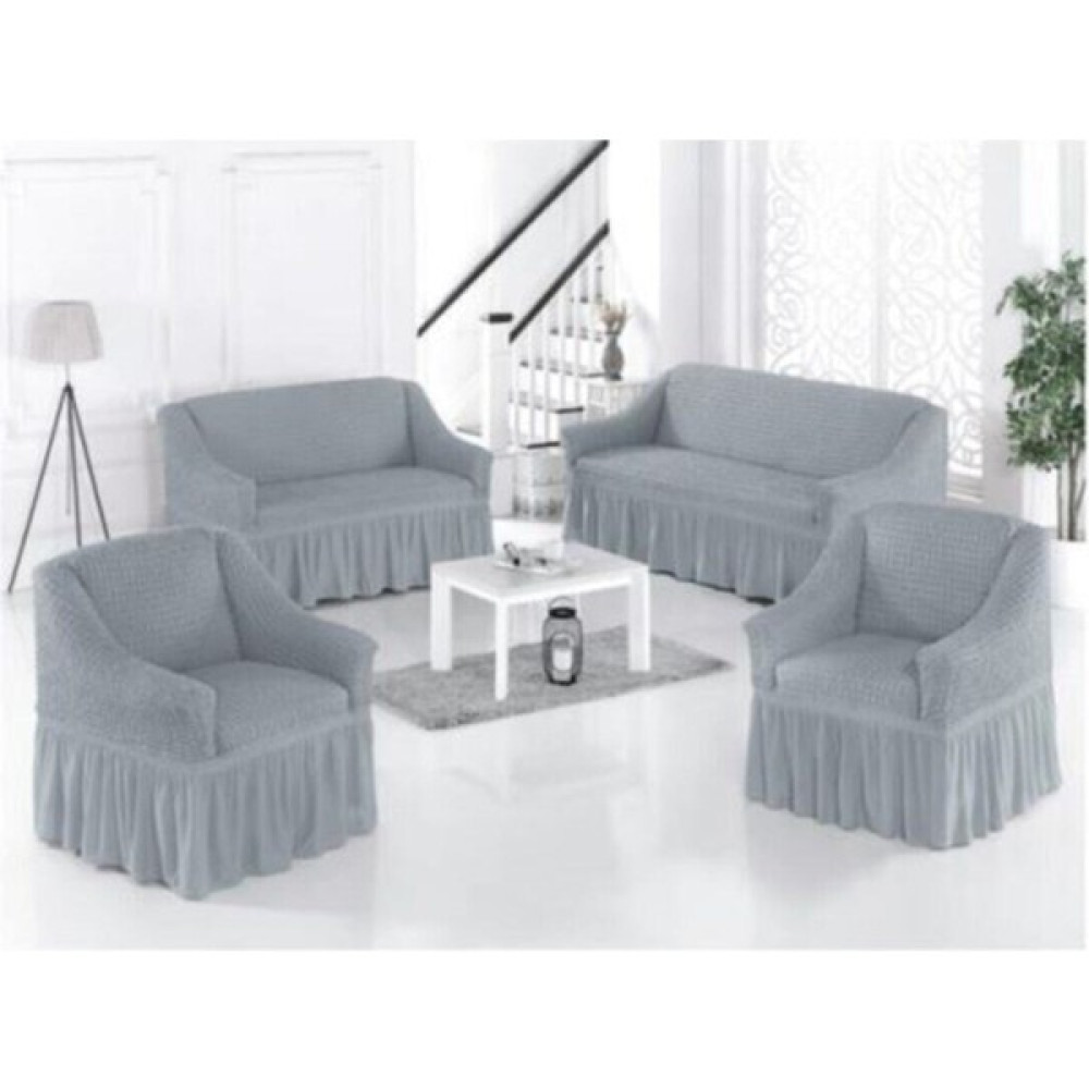 Sehra Bürümcük Koltuk Kanepe Örtüsü Takımı Lastikli Etekli 3+3+1+1 Koltuk Örtüsü - 180 x 230 cm - Açık Gri Koltuk & Kanepe Örtüsü Fiyatı