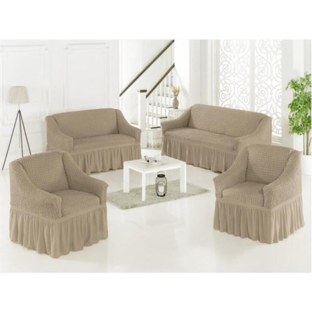 Sehra Bürümcük Koltuk Kanepe Örtüsü Takımı Lastikli Etekli 3+3+1+1 Koltuk Örtüsü - 180 x 230 cm - Taş Koltuk & Kanepe Örtüsü Fiyatı