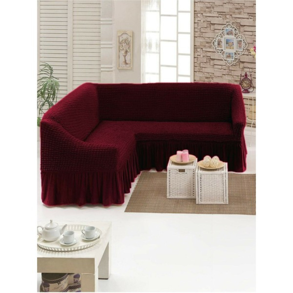 Sehra Bürümcük Köşe Koltuk Örtüsü Standart Lastikli Etekli L Koltuk Takımı L Köşe Koltuk Örtüsü - 180 x 350 cm - Bordo Koltuk & Kanepe Örtüsü Fiyatı