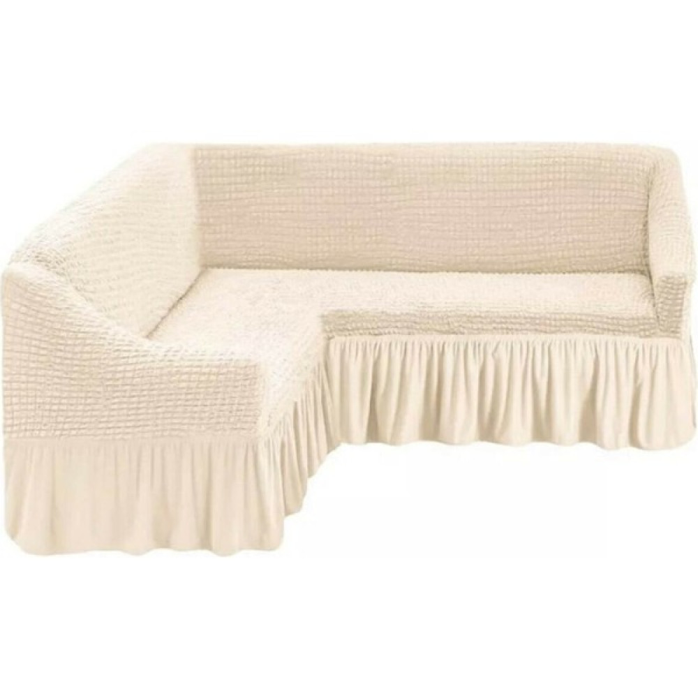Sehra Bürümcük Köşe Koltuk Örtüsü Standart Lastikli Etekli L Koltuk Takımı L Köşe Koltuk Örtüsü - 180 x 350 cm - Krem Rengi Koltuk & Kanepe Örtüsü Fiyatı