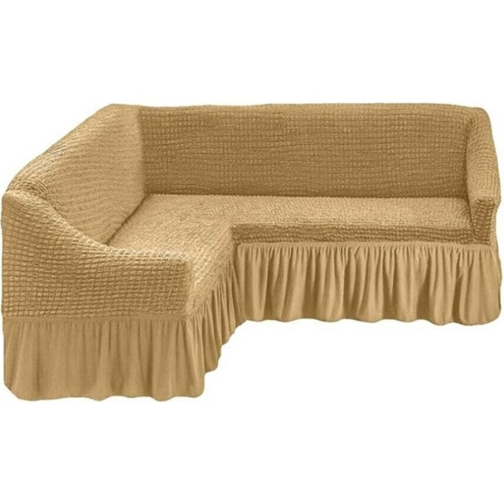 Sehra Bürümcük Köşe Koltuk Örtüsü Standart Lastikli Etekli L Koltuk Takımı L Köşe Koltuk Örtüsü - 180 x 350 cm - Kum Koltuk & Kanepe Örtüsü Fiyatı