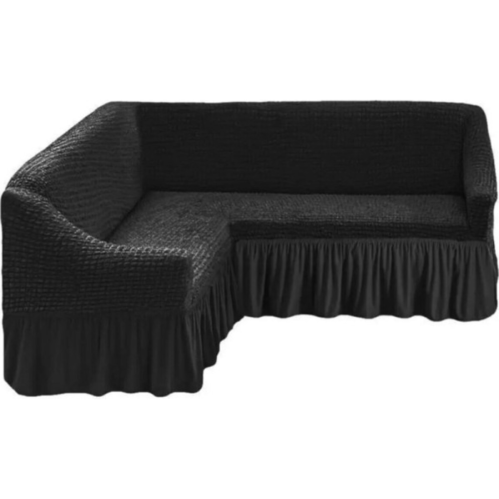 Sehra Bürümcük Köşe Koltuk Örtüsü Standart Lastikli Etekli L Koltuk Takımı L Köşe Koltuk Örtüsü - 180 x 350 cm - Siyah Koltuk & Kanepe Örtüsü Fiyatı