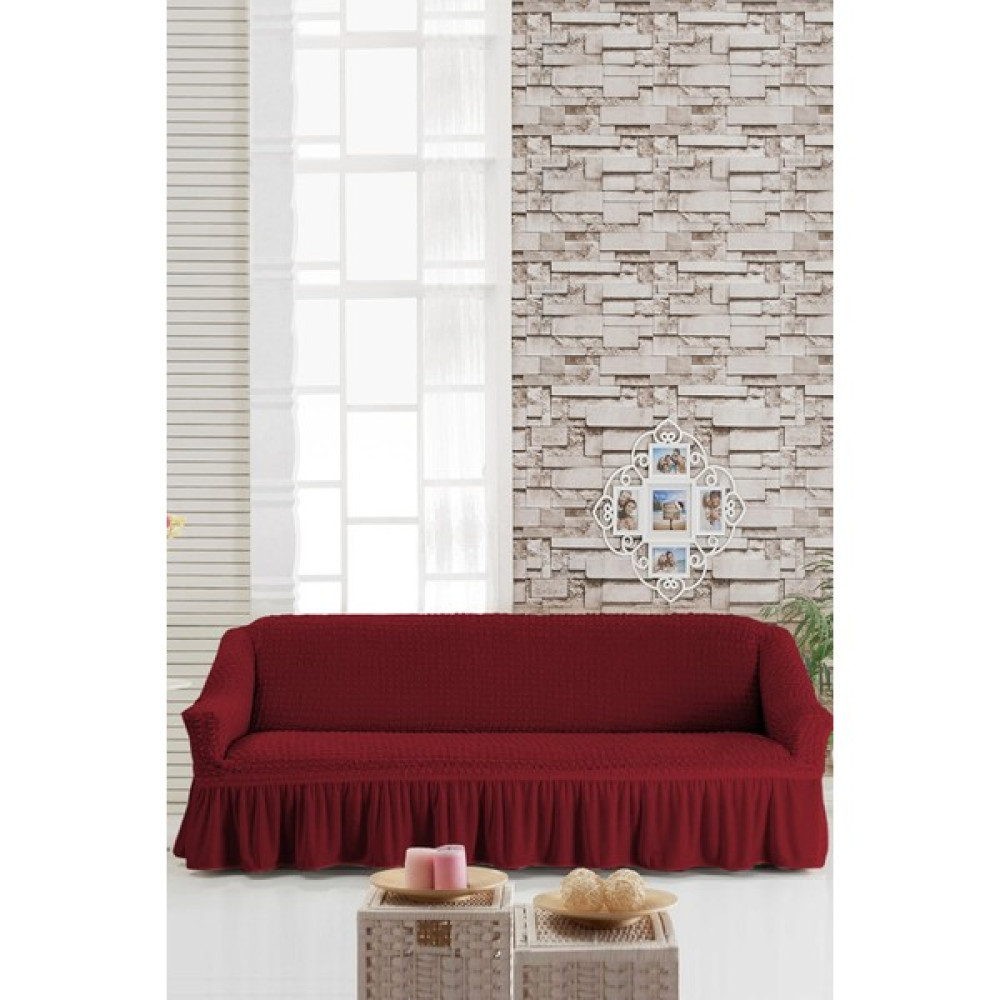 Sehra Streç Lastikli Esnek Pamuklu Yıkanabilir Bürümcük 3* Kişilik Koltuk Örtüsü Koltuk Kılıfı Çekyat Örtüsü (Tek) - 180 x 230 cm - Bordo Koltuk & Kanepe Örtüsü Fiyatı